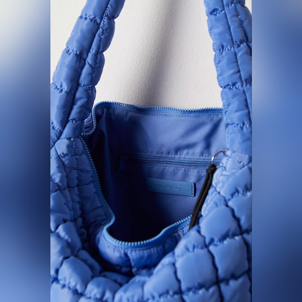 FP Movement Blueberry Quilted Carryall Shoulder Bag Tote Free People Hobo Blue - Picture 7 of 12